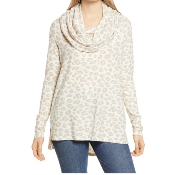 Gibsonlook Nordstrom Convertible Neck Top in Oatmeal Animal Leopard NWT - Picture 2 of 7
